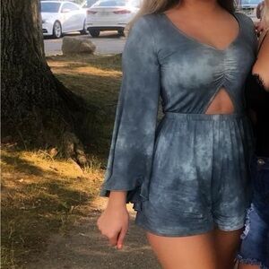 Blue acid wash romper